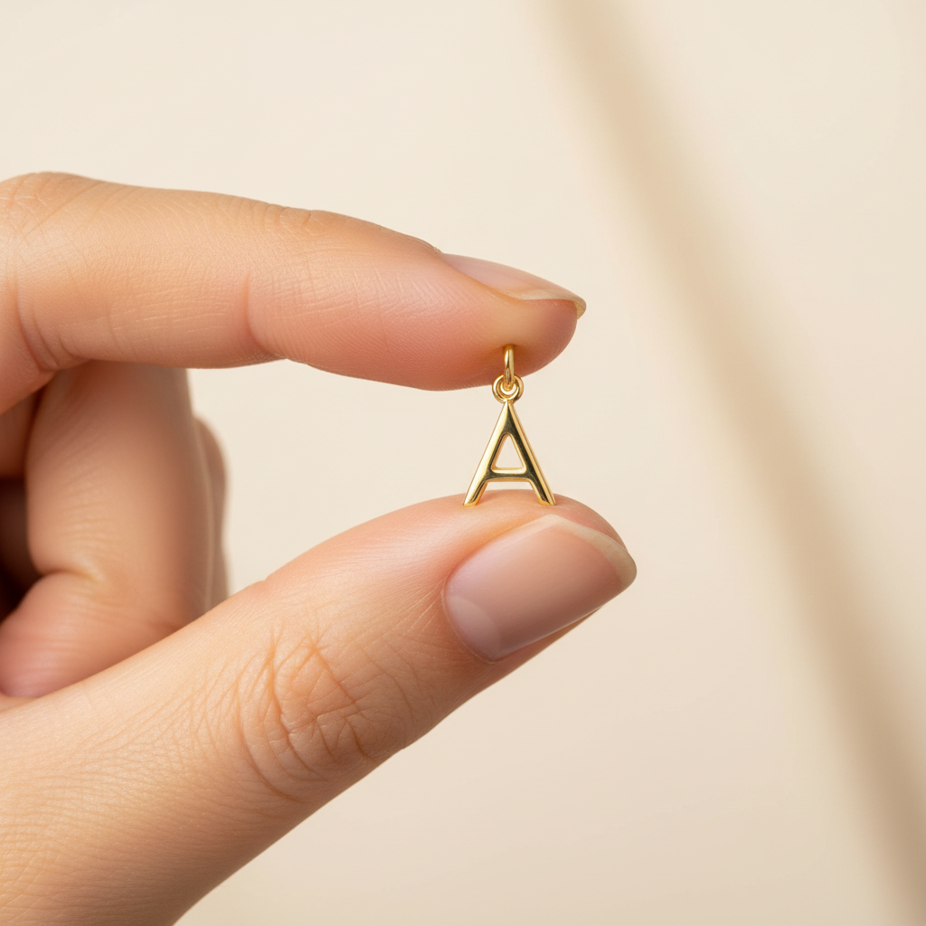 Goldener Buchstabenanhänger – korrekte Größe