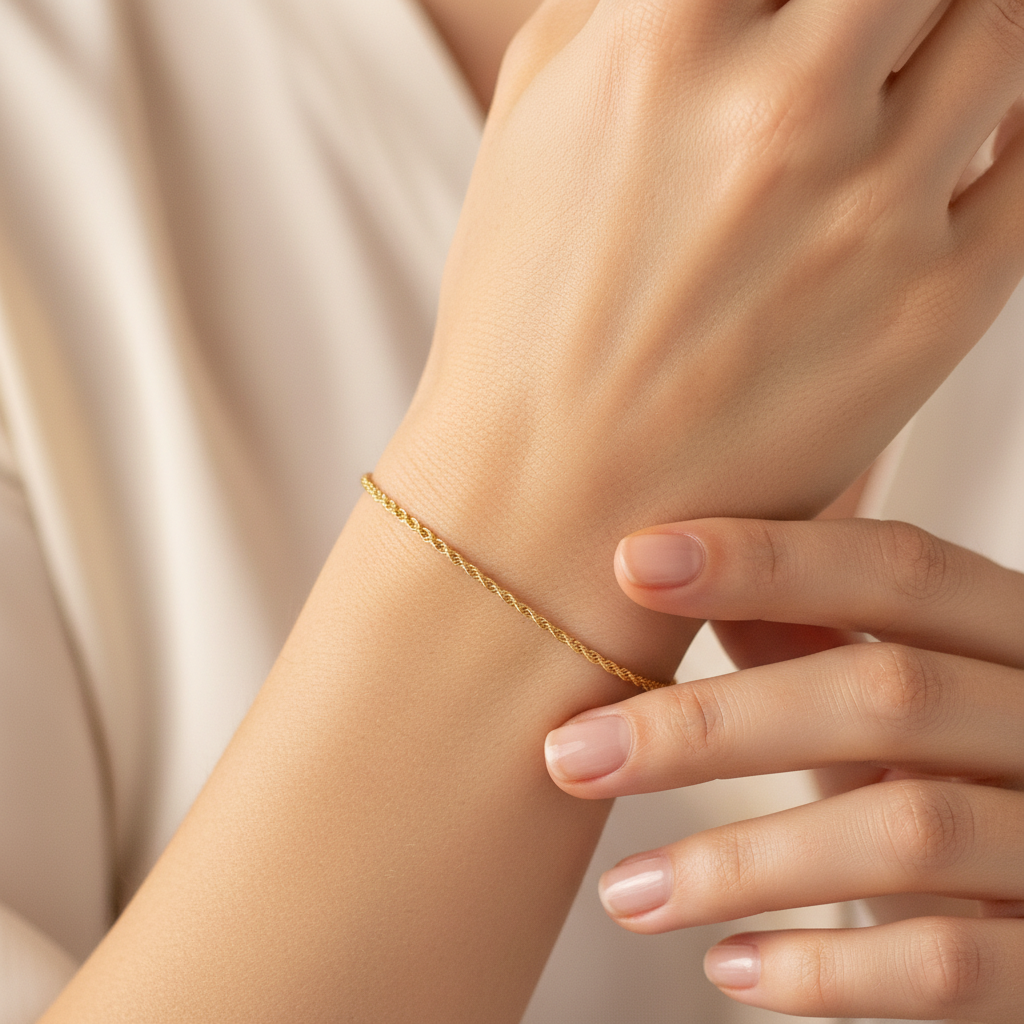 Zopfkette Armband 8 Karat – am Handgelenk